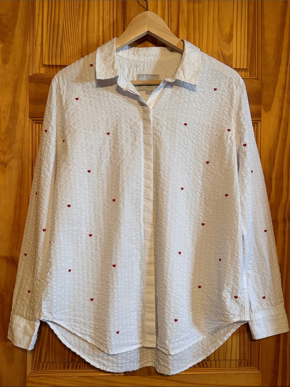 Rails White 100% Cotton Textured Button-Up Shirt with Embroidered Hearts